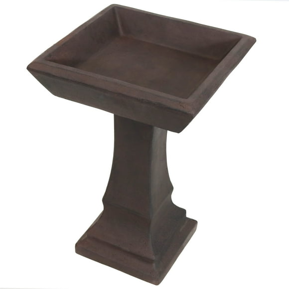 Sunnydaze Outdoor Glass Fiber Reinforced Concrete Patio Garden Simply Square Modern Bird Bath - 23" - Brown