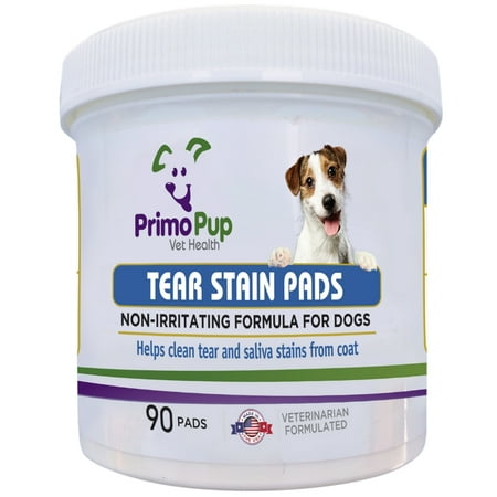 TEAR STAIN PADS for Dogs - Primo Pup Vet Health - Cleans Tear and Saliva Stains from Coat - 90