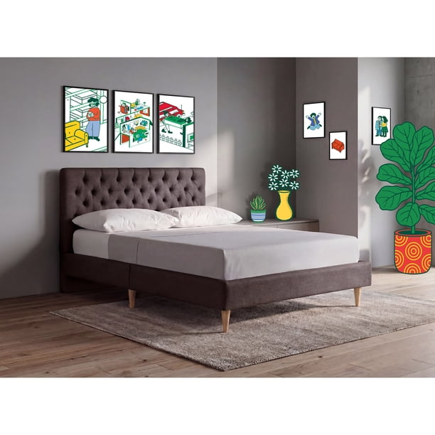 Cama Matrimonial Makora Velaria Chocolate Tapizada en Tela Tipo Velvet (No Incluye Colchón)