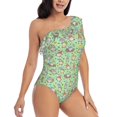 thumbnail image 3 of Gaeub Spring Gnomes Women's One Shoulder Ruffle Tummy Control Swimwear for Swimming Surfing Beach Party - Medium, 3 of 8