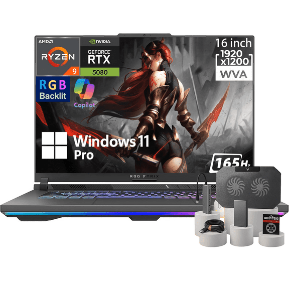 ASUS ROG Strix G16 Gaming Laptop, 16" WUXGA (1920x1200) 165Hz Display, AMD Ryzen 9-8940HX, 16 GB DDR5 RAM, 1 TB PCIe SSD, Nvidia G-Force RTX 5070Ti, 4-Zone RGB Backlit Keyboard, W11 Pro, Eclipse Grey