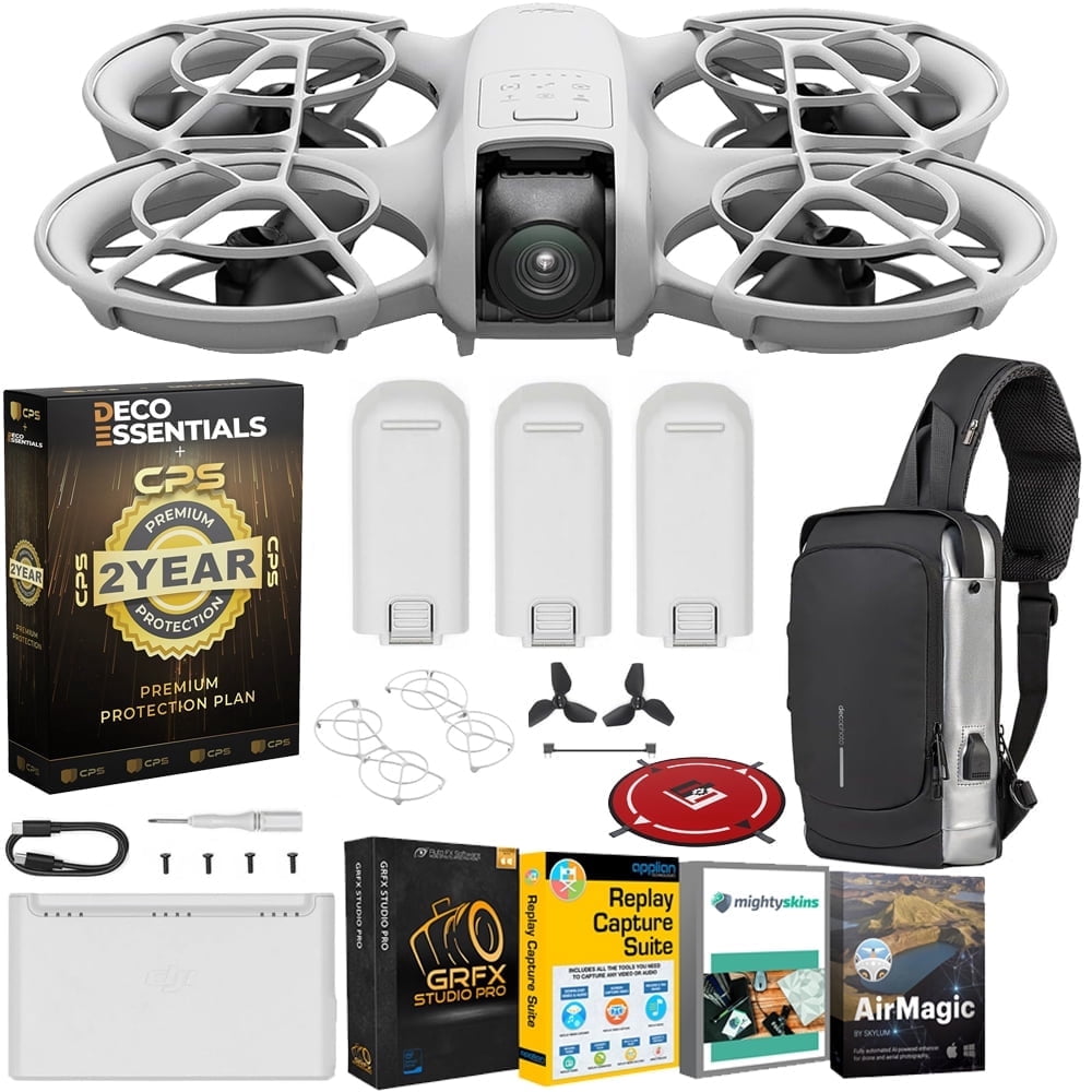DJI Neo Three-Battery Combo, Mini Drone 4K UHD Camera Bundle with 2 YR CPS Enhanced Protection Pack, Tech Smart USA Drone Essentials Plus Software Bundle, Landing Pad & Backpack