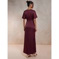 thumbnail image 2 of Womens Elegant Redwood V-Neck Satin Long Dress, 2 of 8