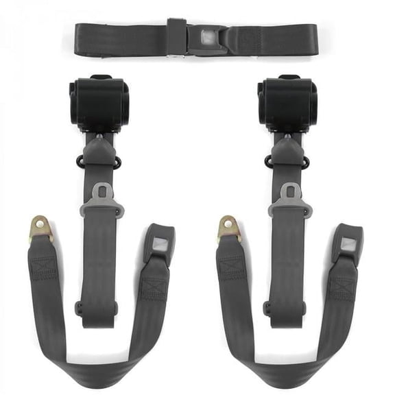 Chevy Truck 1988-1998 Standard 3 Point Charcoal Retractable Bench Seat Belt Kit - 3 Belts