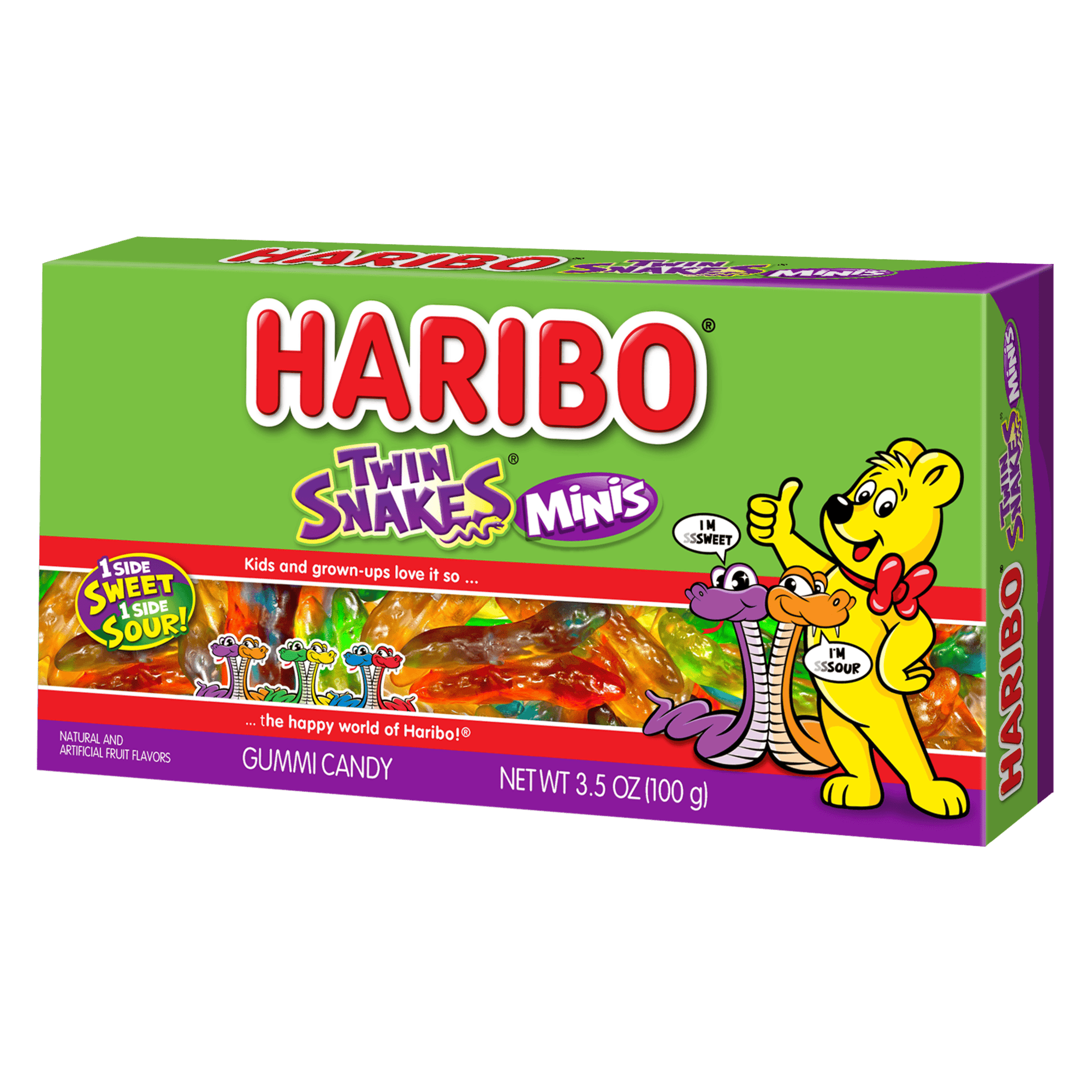 HARIBO Twin Snakes Minis Sweet and Sour Assorted Gummy Candy Theater Box, 3.5oz
