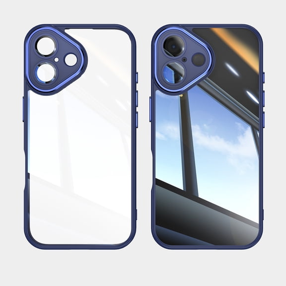 Allytechgroup iPhone 16 Plus Case, Shockproof Bumper Slim Fit Clear Back Cover with Camera Lens Protector - Anti-Scratch Phone Case for Apple iPhone 16 Plus, Blue