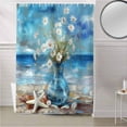 thumbnail image 5 of Fabric Shower Curtain, Starfish Seashell Blue Sky Seaside Daisy Vase Oil Painting Shower Curtains with 12 Hooks Waterproof Machine Washable Bath Curtains for Bathroom, 36 x 78in, 5 of 6