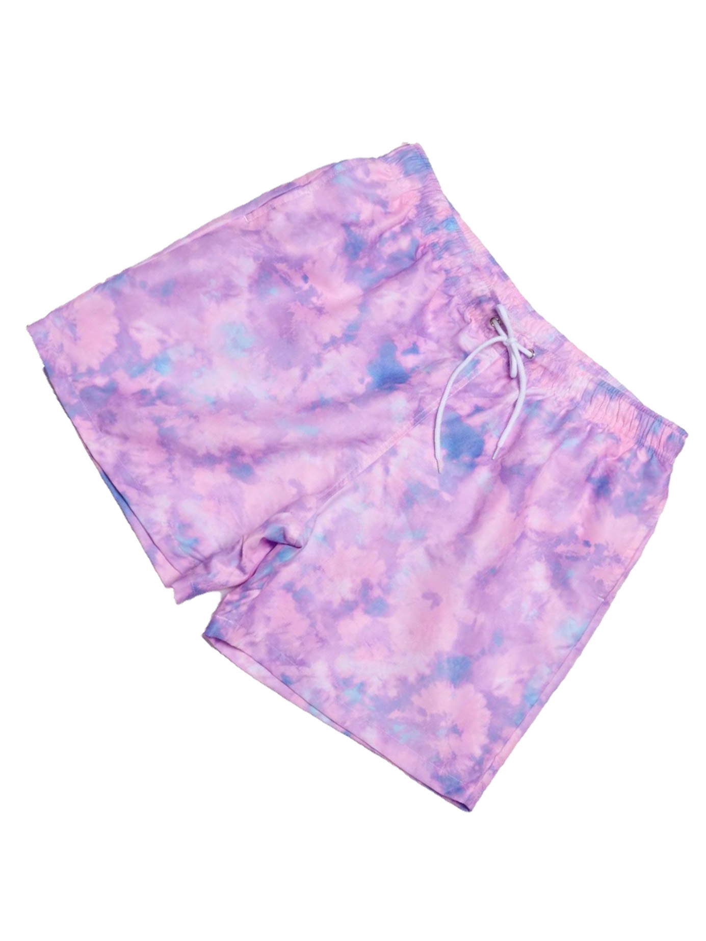 Tie Dye Bottoms Purple Drawstring Waist Men Beach Shorts (Men's Swim