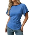thumbnail image 2 of Cinched Waist Tops for Women Summer Short Sleeve Boat Neck Dressy Casual Blouse Going out Tops Brunch Outfits, 2 of 7