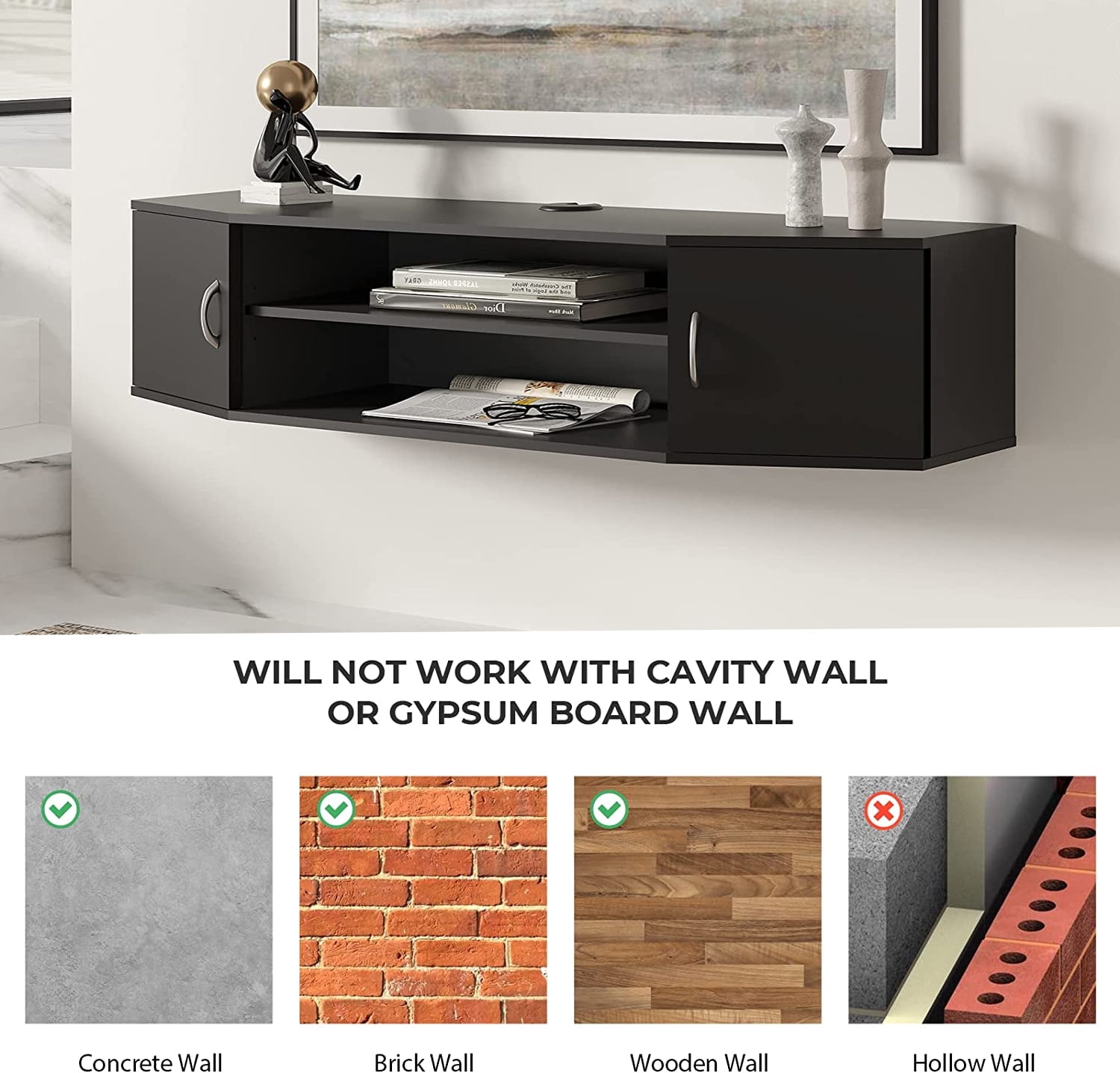 FITUEYES Floating TV Stand with Colorful LED Light, Wall Mounted TV Shlef, Entertainment Center Console Stand with Storage Cabinets for Living Room Bedroom