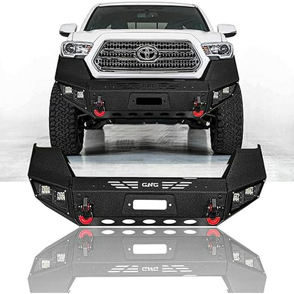 TIOYAR For 2016-2017-2018-2019-2020-2021-2022-2023 Toyota Tacoma Steel Front Bumper With Winch Plate&Square Lights (Black Texture)