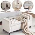 thumbnail image 4 of 44.5'' Storage Ottoman Bench with Curved Arm, Velvet Button Bedside Bench with Nailhead Trim for Entryway Living Room, Cream, 4 of 9