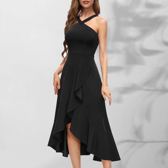 Women's Sleeveless Round Neck Ruffle Dress for Casual Wear and Special Occasions