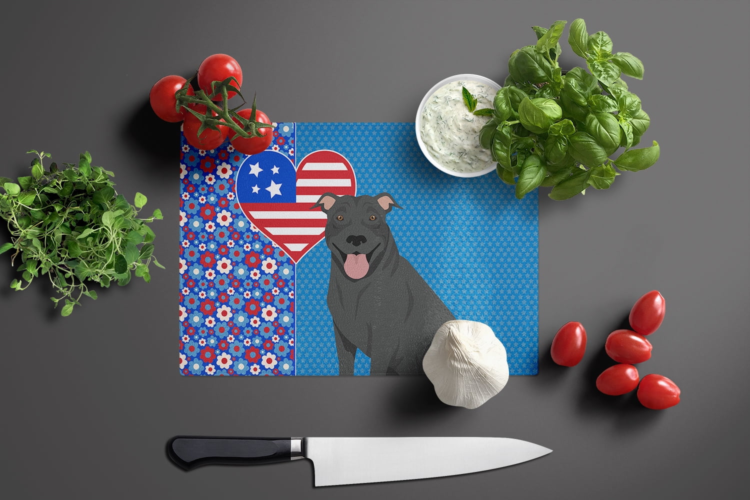 Black Pit Bull Terrier Glass Cutting Board Large 12 in x 15 in