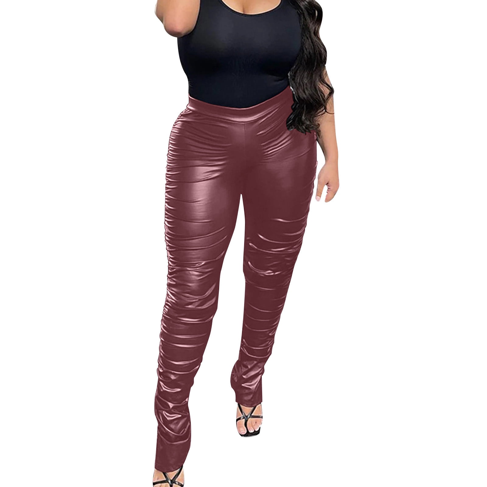 Pantalon En Simili Cuir Taille Haute Femme | Coupe Ajustée, Jambe Droite | Décontracté, Pour Sortie Ou Sport - 7