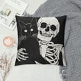 thumbnail image 2 of Cat Lovers Gift，White Skull and Black Cat Pillow Covers Hallowmas Thanksgiving Farmhouse Outdoor Cat Lovers Room Throw Pillowcase Flannel Sofa Couch Decorative Cushion Case, 2 of 5