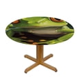 thumbnail image 3 of PIKWEEK  Green Frog on Palm Jungle Fitted Round Tablecloth Waterproof Table Cloth with Elastic Edge Wipe Clean Table Cover for Indoor Outdoor White, 3 of 7