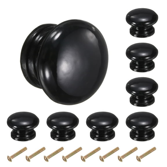 8pcs Round Wooden Knobs, 33mm/1.3" Mushroom Shape Single Hole Drawer for Drawer Dresser Wardrobe, Black