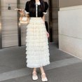 thumbnail image 2 of Falda plisada Midi de tul para mujer, falda acampanada, elástica, de cintura alta, con capas, de encaje, de gasa, 2 of 5