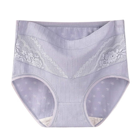 wo-fusoul Womens Underwear  Women s Solid Lace Plus Size XL-6XL Casual High Waisted Cotton Underwear Ladies Soft Full Briefs Panties Soft Breathable Super Stretchy Ladies Briefs Purple 3XL