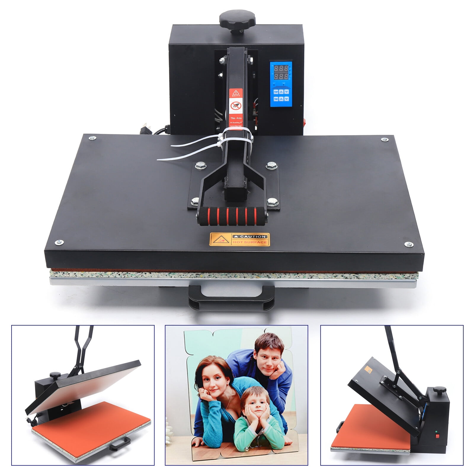 DENSET Clamshell Heat Press Machine LCD Display Flat plate 110V, Black, 28.3’’*18.9’’*16.5''