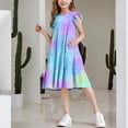 thumbnail image 6 of Ovbmpzd Flutter Sleeve Big Girls Dresses Blue Tie-Dyed Dresses Holiday A-Line Casual Dresses,11 Years, 6 of 6