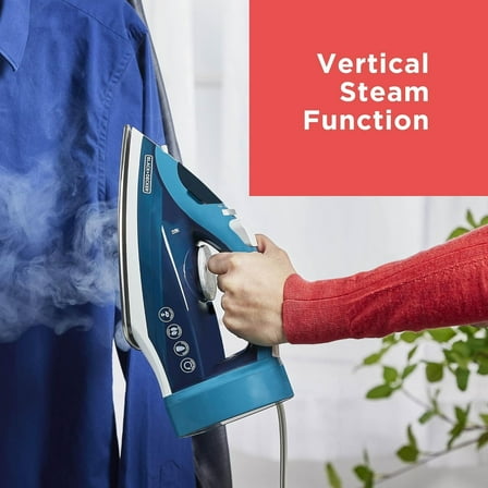 BLACK DECKER Steam Iron for Clothes, Automatic Cord Reel, Vertical Steaming, 250ml Easy Fill Water Tank, Spray Mist, Anti-Drip, Auto Clean System, 1200W