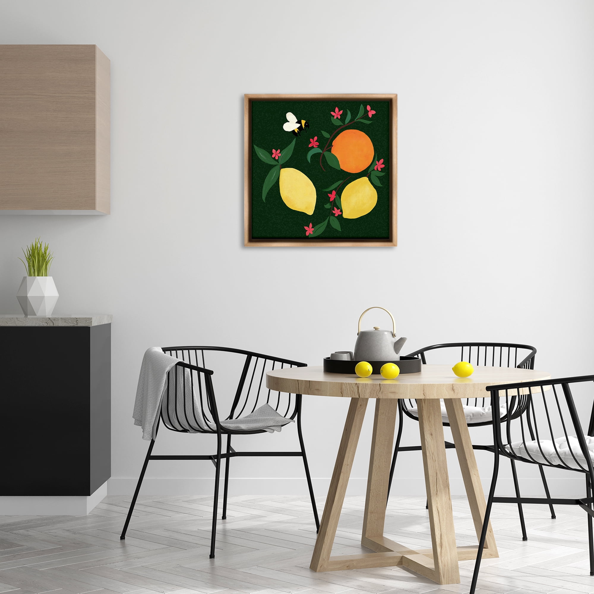 Stupell Industries Citrus & Bumble Bee Food & Beverage Painting Brown Floater Framed Canvas Art Print Wall Art, 25 x 25