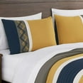 thumbnail image 6 of Chezmoi Collection Jaxson King Bed in a Bag 7-Piece Comforter Set with Sheets Modern Pleated Stripe Embroidered Navy/Gray/Yellow/White Zigzag Lightweight All Season Bedding, 6 of 10
