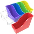 thumbnail image 1 of Storex Small Book Bins, Set of 5, Metal Shelf Rack Included, Assorted Colors, 1 of 2