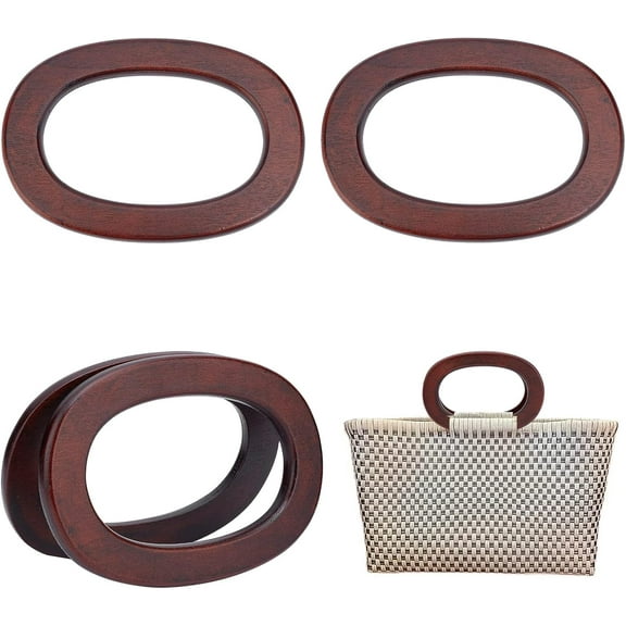 4pcs Oval Handbag Handle Wooden Purse Handles Replacement Handmade Bag Purse Making Handles Decorative Handbag Handle for Beach Bag Handles Macrame Market Bags Crafting