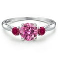 thumbnail image 3 of Gem Stone King 10K White Gold Pink Moissanite and Red Created Ruby 3-Stone Ring for Women | 1.08 Cttw | Round 6MM | Gemstone Birthstone | Size 5, 3 of 6