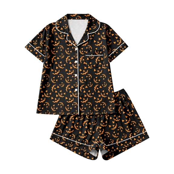 IYYVV Halloween Pajamas Women Ghost Pumpkin Print Shirts Matching Shorts Pjs Sets 2026 Cute Funny Sleepwear Black XL