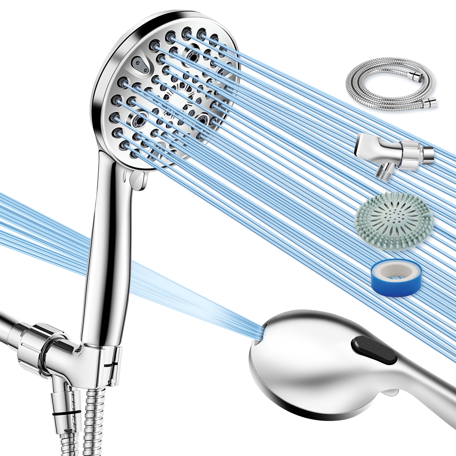 High-Pressure Handheld Shower Head, 10 Sprays Modes Showerhead Combo Set with 69-inch Long Hose, Anti-Clog Nozzle, Handshower Sprayer, Chrome Finish