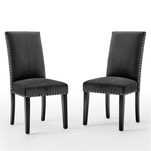 Maklaine 19.5" Performance Velvet Dining Side Chairs in Charcoal (Set of 2)