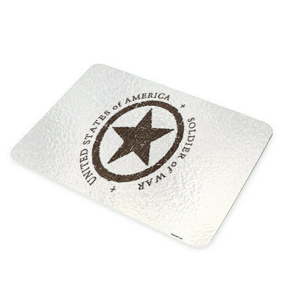 KuzmarK Glass Cutting Board - Military Soldier Of War Wood Star
