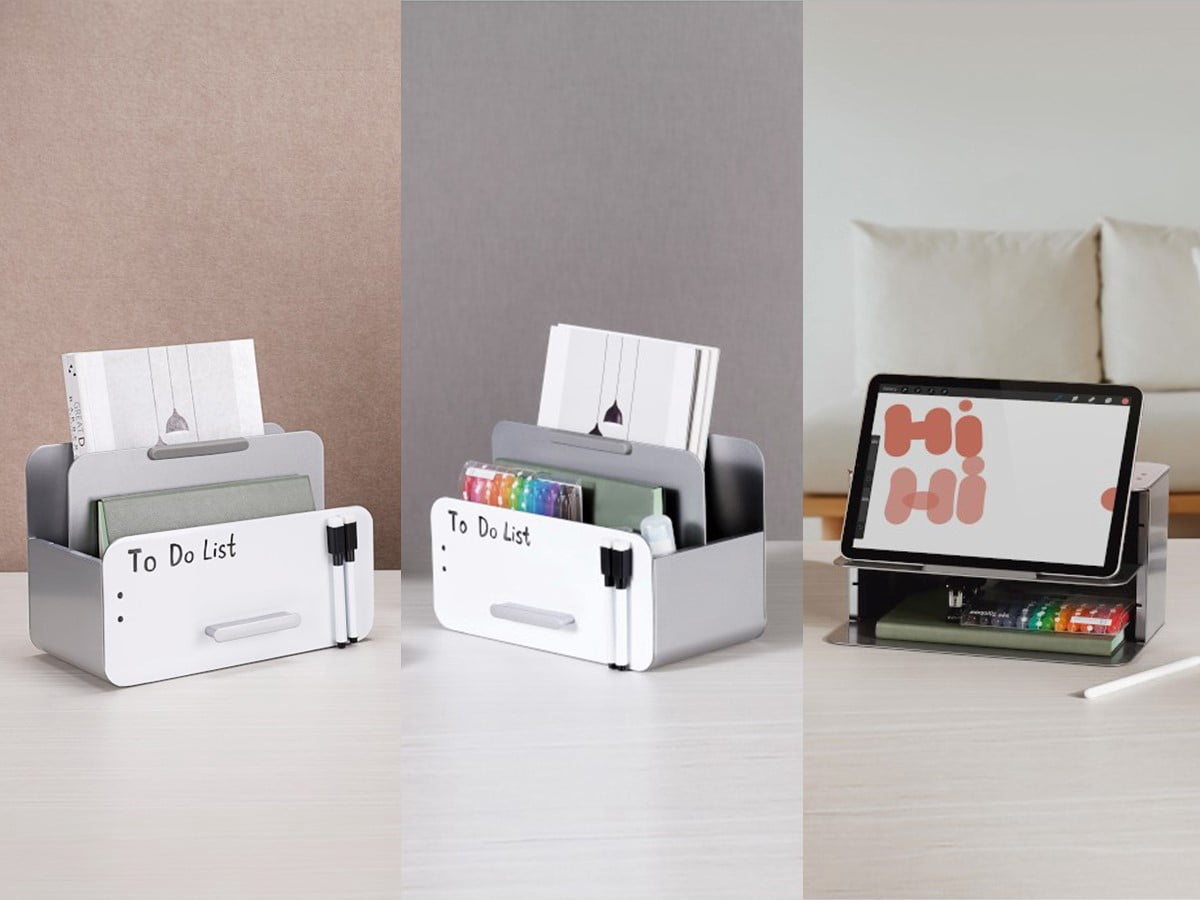 MPM 3-in-1 Steel Tablet and File Organizer With Whiteboard - Adjustable Height, Easy Assembly, Compatible with iPad and