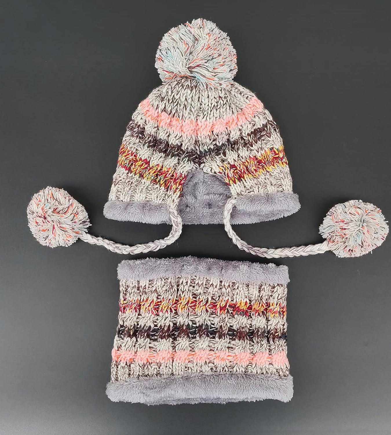 Zhengup Women Winter Beanie Hat Circle Scarf Set Pompoms Peruvian Ski Snow Ear Flaps Sherpa Knit Hats Fleece Lined,S to M Size Head
