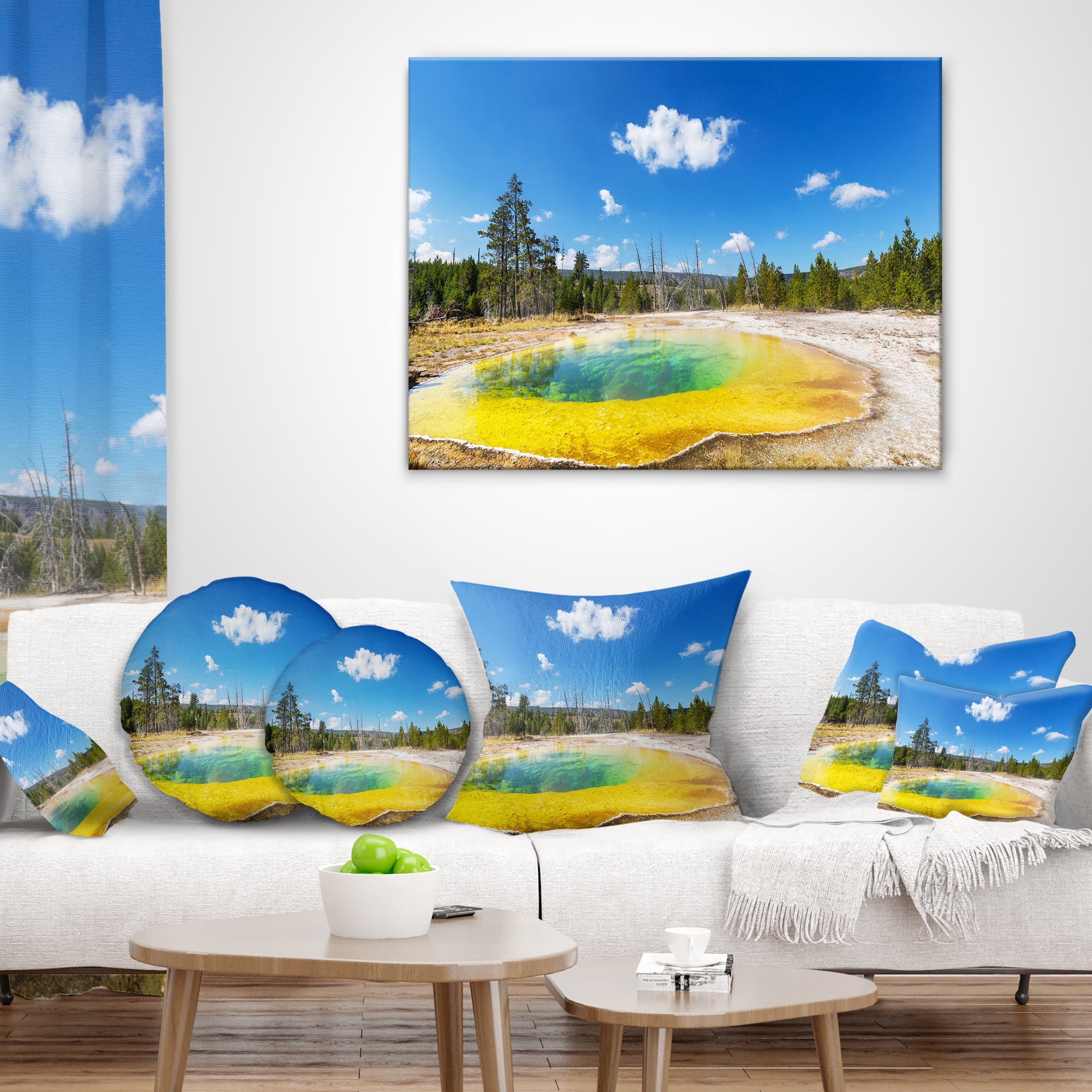 Designart Morning Glory Pool with Bright Sky - Landscape Photography Throw Pillow - 12x20