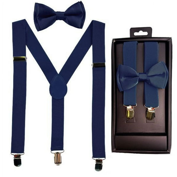Navy KIDS TODDLER CHILD BOXED GIFT SET SUSPENDERS and BOW TIE MATCHING Tuxedo Party