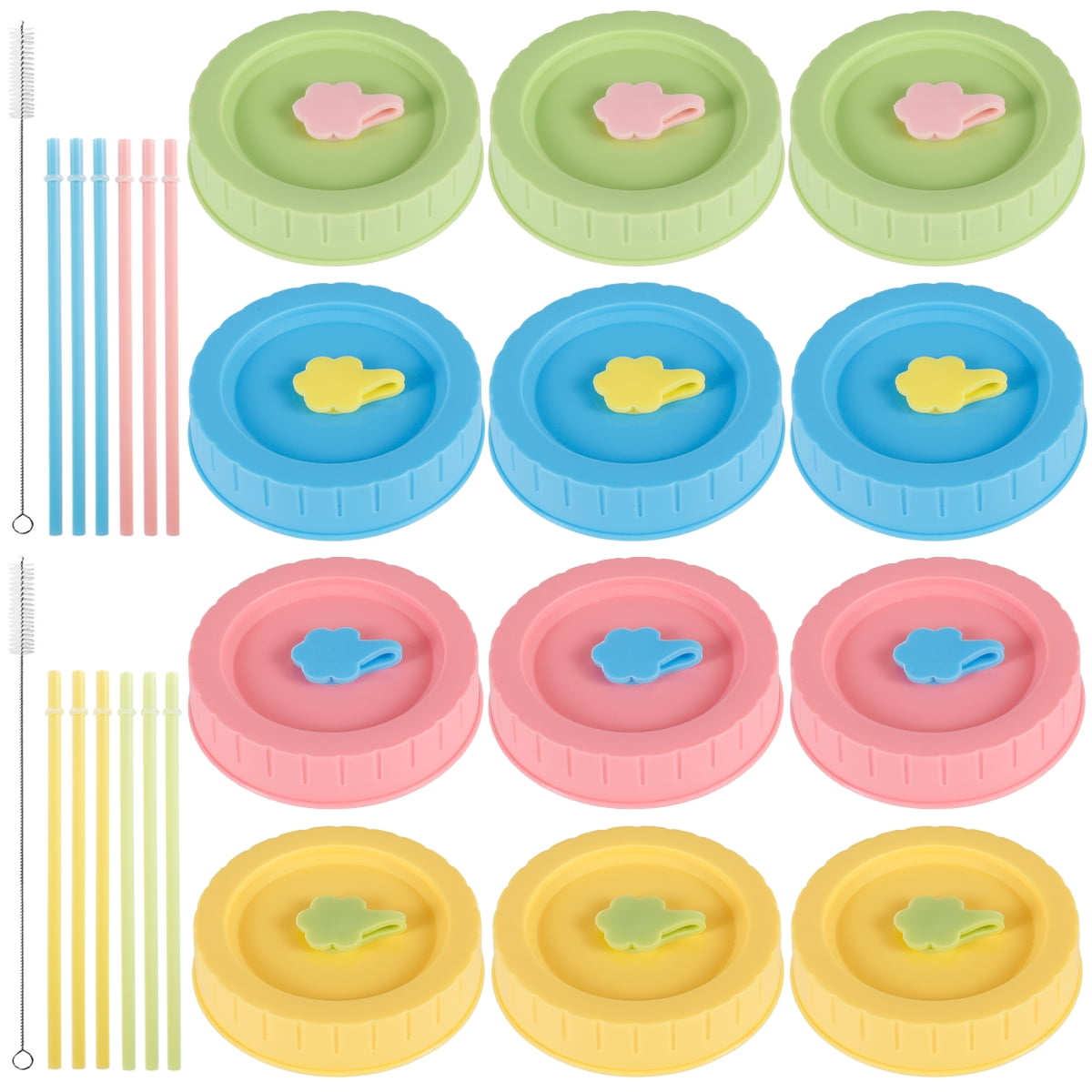 Austok 12pcs Colorful Plastic Mason Jar Lids Set Fit for 70mm Wide Mouth Durable Silicone