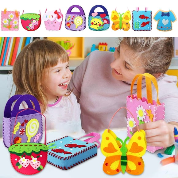 8Pcs Premier Kit de Couture pour les Enfants Kit de Couture Bricolage Kit de Couture Préscolaire Jouets Éducatifs Kit de Feutre d'Artisanat pour Enfants avec Fil d'Aiguille de Sécurité et Sac Sangles Feutre Kit de Couture pour Garçons Filles Cadeau