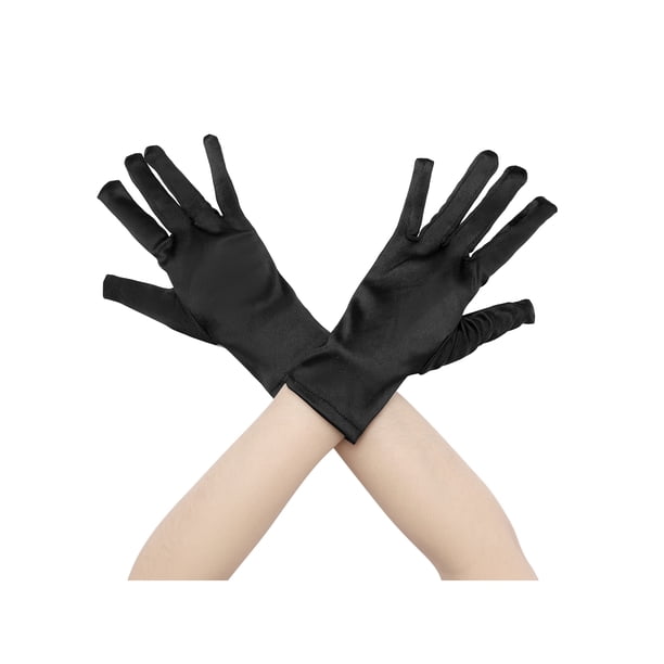 Guantes de satén de color sólido INSPIRE CHIC de dedo completo, longitud de muñeca, guantes cortos para mujeres, negros, talla única
