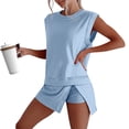 thumbnail image 3 of Womens 2 Piece Washed Cotton Outfits Tank Top Skort Set Casual Summer Tracksuit with Side Slit & Built-in Shorts,Blue XXL, 3 of 8