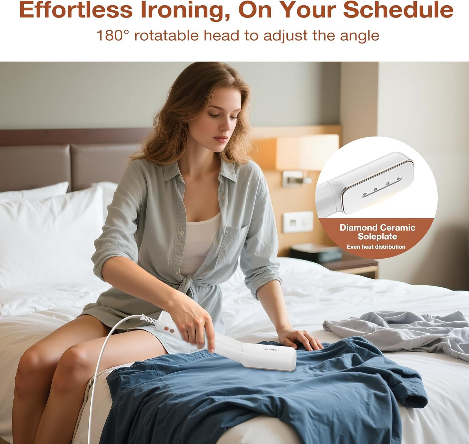Newbealer Portable Steam Iron & Garment Steamer - 3-in-1 Clamp Style Travel Iron, Dual Voltage, Auto Shut-Off, No Board Needed