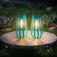 thumbnail image 6 of The Growing Ground 2-Pack Solar LED Hanging Lanterns, Geometric Outdoor Lantern Decor for Patio, Garden or Yard, Teal, 6 of 9
