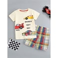 thumbnail image 6 of WIBACKER 100% Cotton 2-Piece Summer Pajamas for Kids Boys Sleepwear Top and Plaid Shorts Toddler Boy Cars Pjs Set 2-7T, 6 of 14