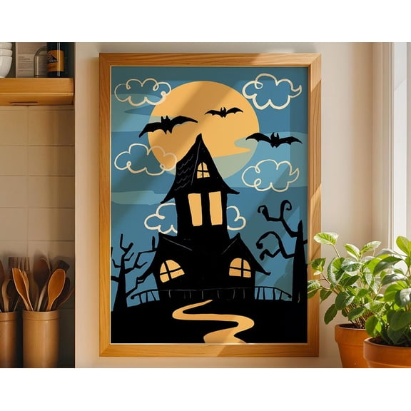 Haunted House Vintage Halloween Wall Art Print