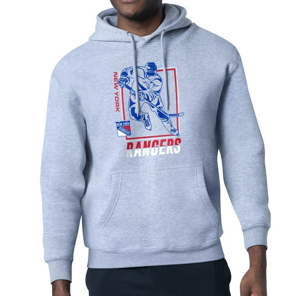 Men's Starter Heather Gray New York Rangers Player Grid Fleece Pullover Hoodie