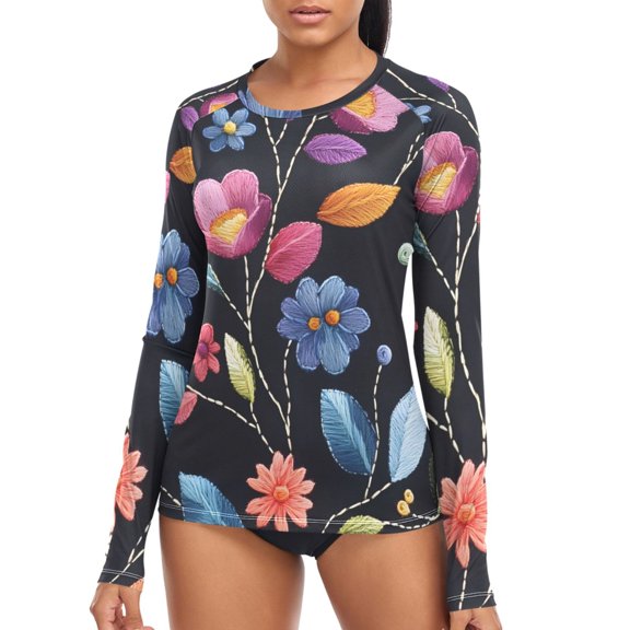 joogoo Womens UPF 50 Sun Shirts Ethnic Flower Pattern Long Sleeve UV Protection Rash Guard Tops S